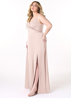 Azazie Dalilah Bridesmaid Dresses Blushing Pink A-Line V-Neck Pleated Stretch Satin Dress image8