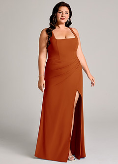 Azazie Mero Robes de demoiselle d'honneur Robe Fourreau en Mousseline de soie Plissée Paprika image13