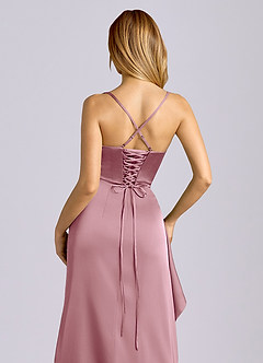 Azazie Sarai Bridesmaid Dresses Vintage Mauve Sheath Corset Stretch Satin Dress image2