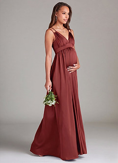 Azazie Emree Maternity Bridesmaid Dresses A-Line Stretch Satin Floor-Length Dress with Pockets image4