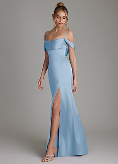 Azazie Nira Bridesmaid Dresses Powder Blue Mermaid Corset Stretch Satin Dress image7