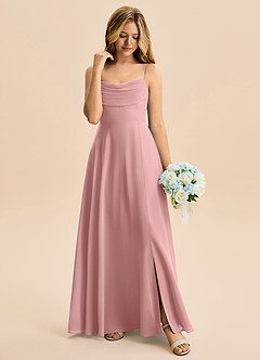 Azazie Bear Junior Vestido de Rosa Polvorienta de Gasa de Corte en A con Plisado image3