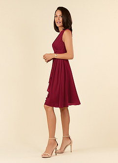 Azazie Theron Kleider für die Brautmutter A-Linie V-Hals Gefaltet Chiffon Kleid Burgunderrot image3