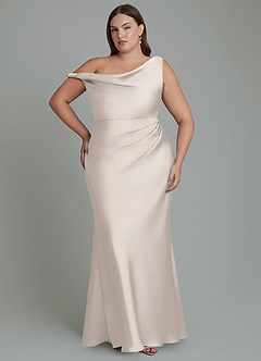 Azazie Emerson Bridesmaid Dresses White Alabaster Mermaid Off the Shoulder Stretch Satin Dress image1