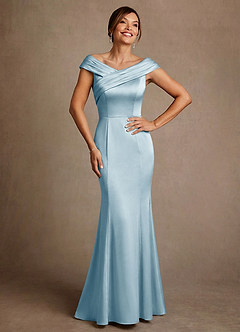 Azazie Aberdeen vestidos de madre de la novia Vestido de Azul Cielo de Satén Elástico de Corte Recto con Plisado image1
