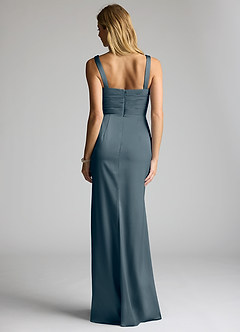 Azazie Elida Bridesmaid Dresses Twilight Sheath Pleated Stretch Satin Dress image4