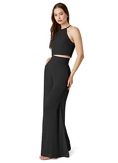 Azazie Kenzi Abiti da Damigella Tuta in Chiffon Plissettato Nero image3