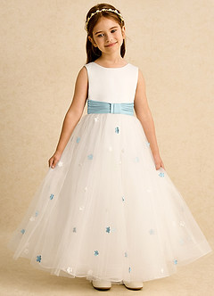 Azazie Cricket vestidos de niña de las flores Vestido de Marfil Neblina de Satin Mate de Princesa con Plisado image4
