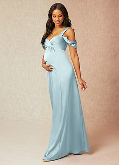 Azazie Rhea Maternity Bridesmaid Dresses A-Line Off-The-Shouler Pleated Stretch Satin Floor-Length Dress image4