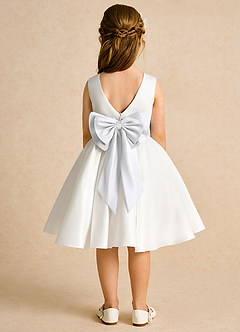 Azazie Sosie Flower Girl Dresses Ivory White A-Line Pleated Matte Satin Dress image1