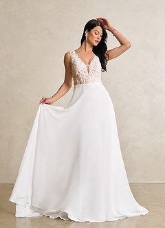 Azazie Trixie Final Sale Diamond White Caramel A-Line Sequins Chiffon Dress image2