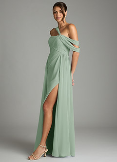 Azazie Kassandra Bridesmaid Dresses Agave A-Line Off the Shoulder Chiffon Dress image4