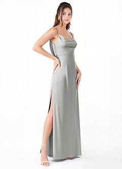 Azazie Alaija Bridesmaid Dresses Silver Mermaid Side Slit Stretch Satin Dress image3