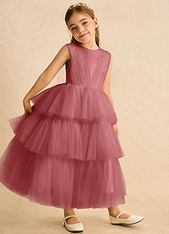 Azazie Marshmallow Robe Demoiselle D'honneur Fillette Robe Princesse en Tulle Arc Antique Rose image4