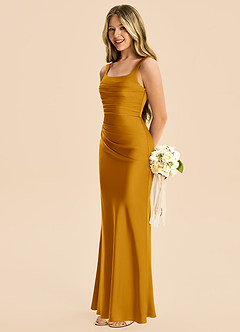 Azazie Agustina Junior Butterscotch Sheath Pleated Stretch Satin Dress image5