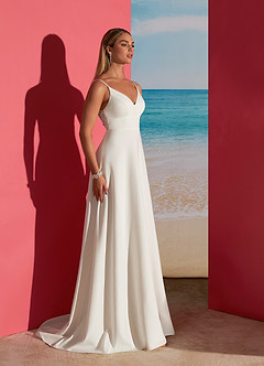 Azazie Xena Wedding Dresses A-Line V-Neck Sequins Stretch Crepe Chapel Train Dress image8