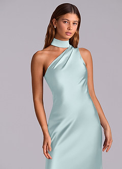 Azazie Seona Robes de demoiselle d'honneur Robe Sirène en Satin extensible Une épaule Brume image2
