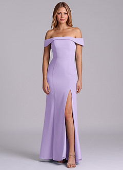 Azazie Luciana Robes de demoiselle d'honneur Robe Fourreau Convertible en Mousseline de soie Épaule décolletée Lilas image1