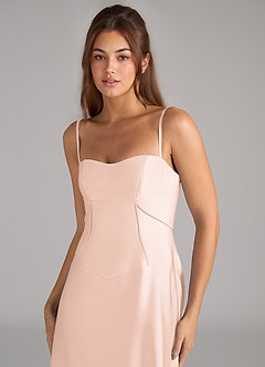 Azazie Valentine Bridesmaid Dresses Blushing Pink A-Line Corset Stretch Satin Dress image6