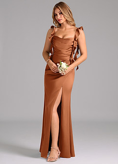 Azazie Jessamine Bridesmaid Dresses Copper A-Line Corset Stretch Satin Dress image1