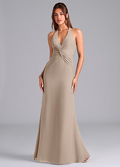 Azazie Valerie Brautjungfernkleider Meerjungfrau-Linie Plissee Chiffon Kleid Taupe image4