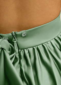 Azazie Nellia Abiti da Ragazza di Fiori Abito A-Line in Raso Opaco Fiocco Matcha image7