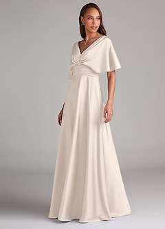 Azazie Pamela Bridesmaid Dresses White Alabaster A-Line Pleated Stretch Satin Dress image4