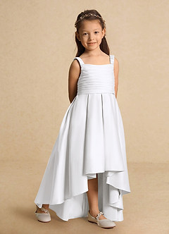 Azazie Kat Flower Girl Dresses White A-Line Pleated Matte Satin Dress image4