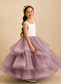 Azazie Madison vestidos de niña de las flores Vestido de Marfil Rosa Empolvado de Tul de Corte Princesa con Encaje image4