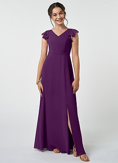 Azazie Claudine Junior Grape A-Line Pleated Chiffon Dress image1