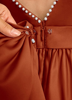 Azazie Dumpling Flower Girl Dresses Paprika A-Line Bow Matte Satin Dress image7