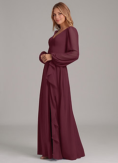 Azazie Simone Bridesmaid Dresses Cabernet A-Line Long Sleeve Chiffon Dress image6