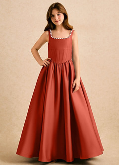 Azazie Enid Girls Formal Sukienki dla dziewczynek sypiących kwiaty Linia A Zroszony Satyna elastyczna Długość podłogi Sukienka image4