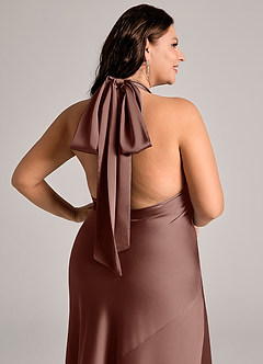 Azazie Velli At-home Try On Dresses Dusty Sage Mermaid High Neck Stretch Satin Dress image13