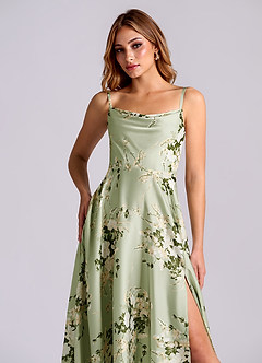 Azazie Elle Bridesmaid Dresses Floral Vines A-Line Pleated Stretch Satin Dress image5