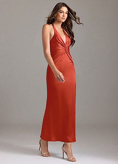 Azazie Valerie Bridesmaid Dresses Rust Mermaid Pleated Stretch Satin Dress image4