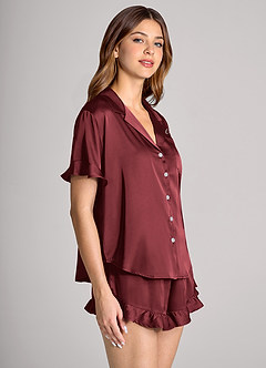 front Matching Color Personalized Embroidered Name Ruffled Short Sleeve Pajama Set