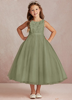 Azazie Calla Flower Girl Dresses Pistachio Ball-Gown Lace Tulle Dress image2
