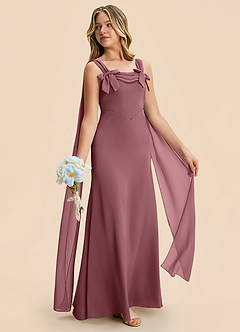 Azazie Chelsea Junior Desert Rose Sheath Pleated Stretch Satin Dress image5
