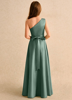 Azazie Puddles Girls Formal vestidos de niña de las flores Vestido de Eucalipto de Satin Mate de Corte en A con Hombro unilateral image3