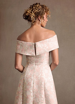 Azazie Harriett Mother of the Bride Dresses Dusty Rose A-Line Off the Shoulder Floral Jacquard Dress image6