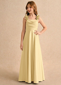 Azazie Rosita Girls Formal Blumenmädchenkleider A-Linie Plissee Stretch-Satin Kleid Butter image4