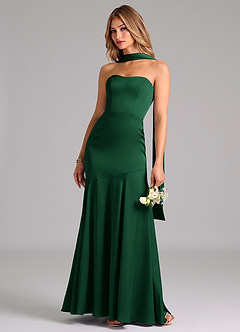 Azazie Shiloh Vestidos de damas de honor Vestido de Verde Oscuro de Satén Elástico de Corte Sirena Convertible con Sin tirantes image6