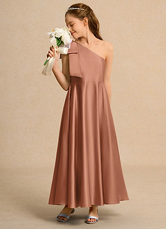 Azazie Guppy Junior Formal Flower Girl Klänningar Klä A-Line i Matt satäng Ena axeln image4