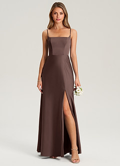 Azazie Lidia Bridesmaid Dresses Ganache Mermaid Side Slit Stretch Satin Dress image4