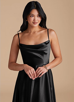 Azazie Elle Vestidos de madrinha de casamento Vestir Preto de Cetim Metálico de Linha A com com bolsos image3