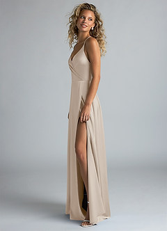 Azazie Davis Vestidos de damas de honor Vestido de Escarcha de Satén Elástico de Corte en A con Plisado image6