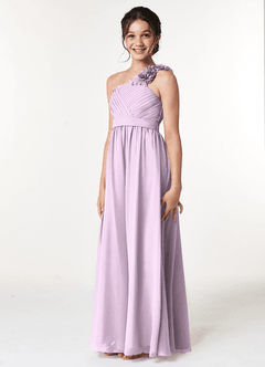 Azazie Flower Junior Frosted Lilac A-Line Pleated Chiffon Dress image4