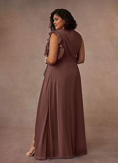 Azazie Narine Vestidos para mãe da noiva Vestido Café Expresso de Chiffon de Linha A com Plissado image10