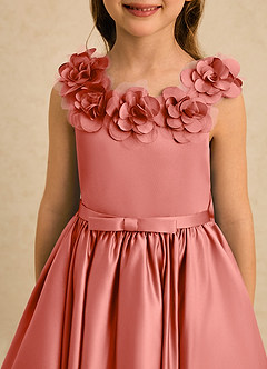 Azazie Eden Flower Girl Dresses Salmon Pink Ball-Gown Pleated Matte Satin Dress image5